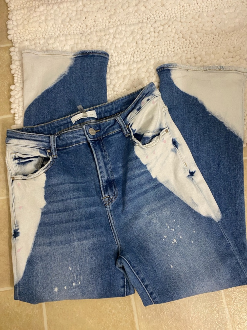 Risen Two-Tone Bleached Blue Wide-Leg Jeans 15/32 - Picture 3 of 7